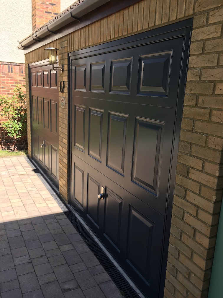 2 Garador Beaumont doors in Anthracite including Brushed stainless steel handle